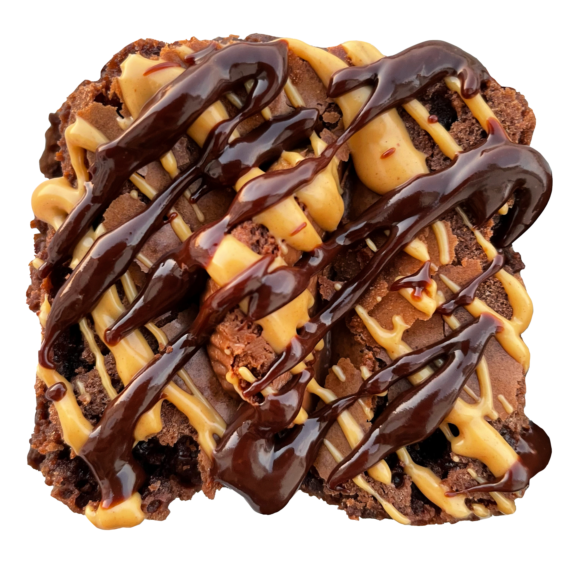 Peanut butter cup brownies with peanut butter and chocolate drizzle.