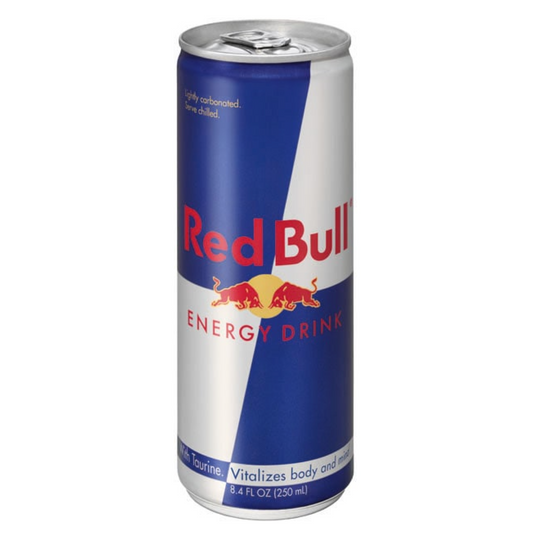 A 8.4oz can of Red Bull Energy Drink.