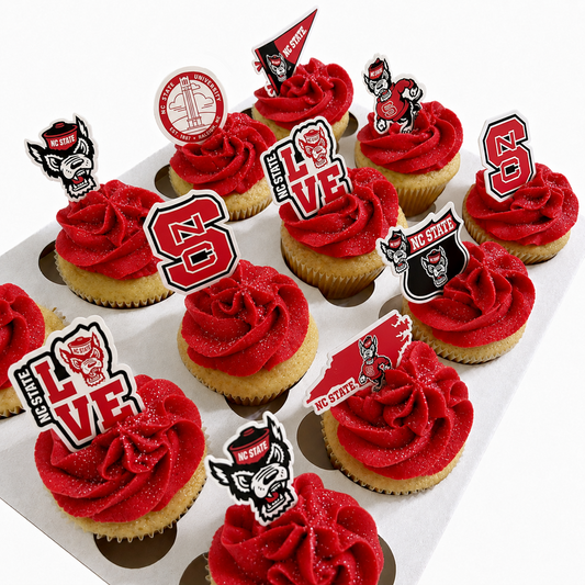 Red Cupcakes with NC State Toppers