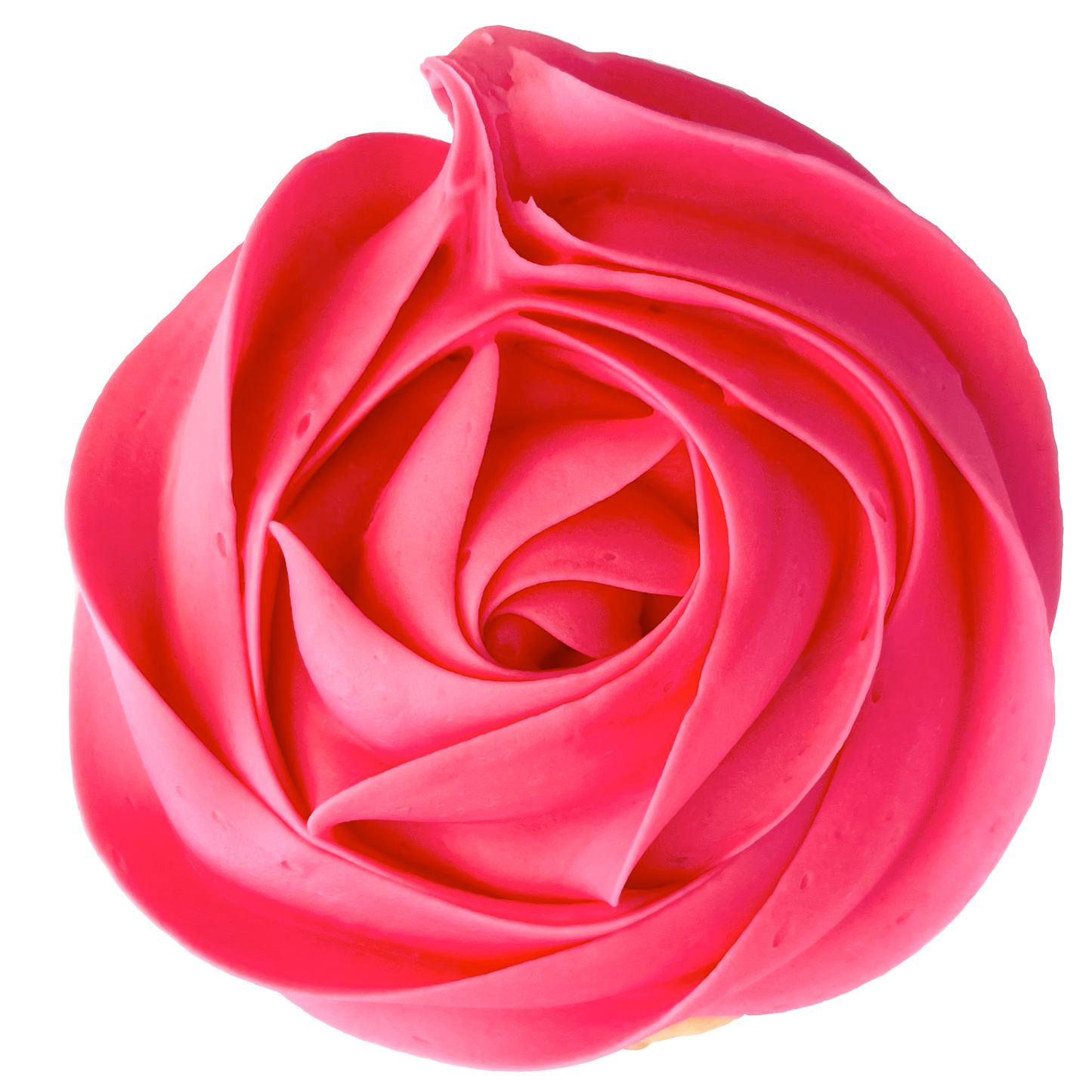 Pink cupcake with rose-design frosting.
